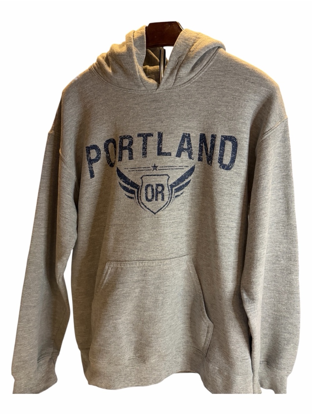 Gildan Gray Hoodie with Navy Portland Graphic